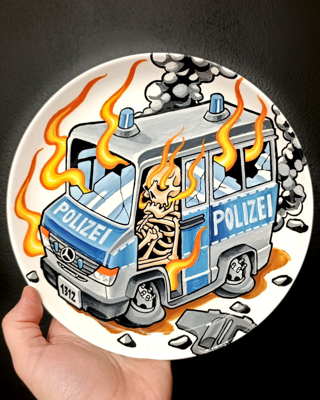 Burning Police Van Plate