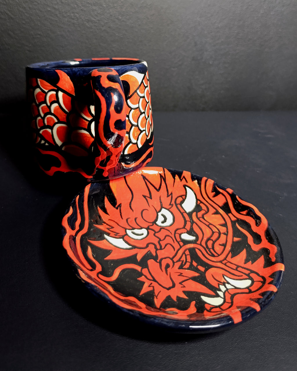 Red Japanese Dragon Cup & Saucer Set