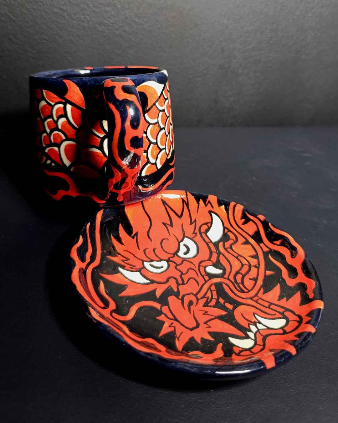 Red Japanese Dragon Cup & Saucer Set